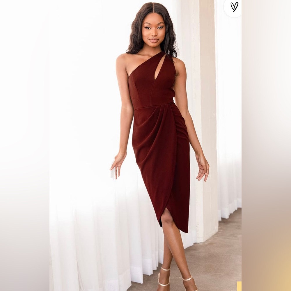 LULU’s Burgundy One-Shoulder Cutout Asymmetrical Dress